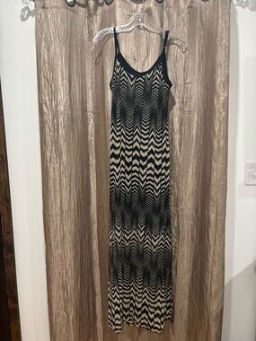 Black & Cream Chevron Maxi Dress - Sleeveless Slip Dress